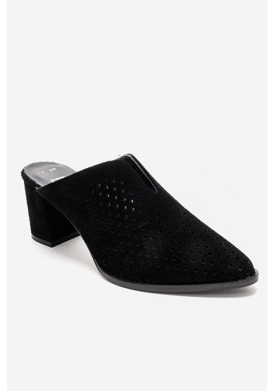 Luvishoes Toen Siyah Süet Hakiki Deri Kadın Kalın Topuklu Terlik