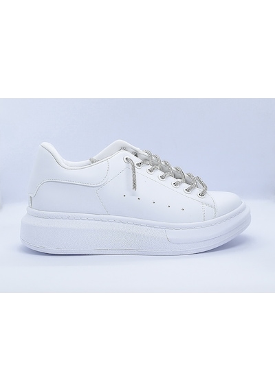 Erceka Taşlı Günlük Kullanıma Uygun Kadın Spor Ayakkabı Sneaker Bağcıklı Su Geçirmez Siyah-beyaz-mavi Beyaztaşlı