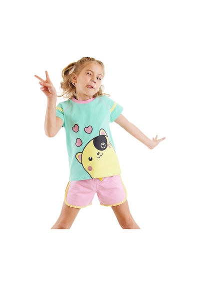 Denokids Kalpler Kız Çocuk T-shirt Şort Takım Çok Renkli Denokids Kalpler Kız Çocuk T-shirt Şort Takım Çok Renkli