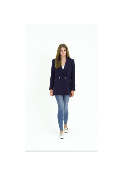 Lacivert Oversize Dokuma Blazer Ceket Lacivert