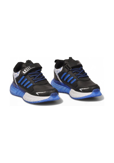 Lafonten Cırt Bantlı Kalın Tabanlı Siyah-saks Erkek Çocuk Yürüyüş Ve Spor Ayakkabı Sneaker 748 Cilt Siyah - Saks Mavi