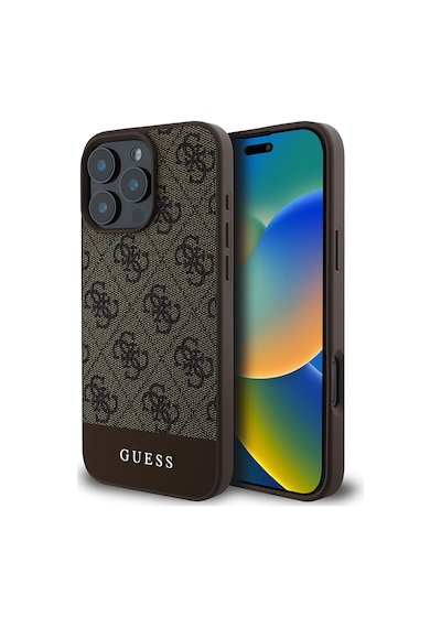 Apple Uyumlu iPhone 16 Pro Kılıf Guess Lisanslı Pu Deri Şerit Logo Dizaynlı Kapak Kahverengi