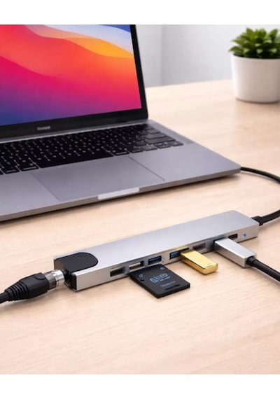 Type C Hub Çoklayıcı 8 Port Usb Hdmı Rj45 Kart Okuyucu