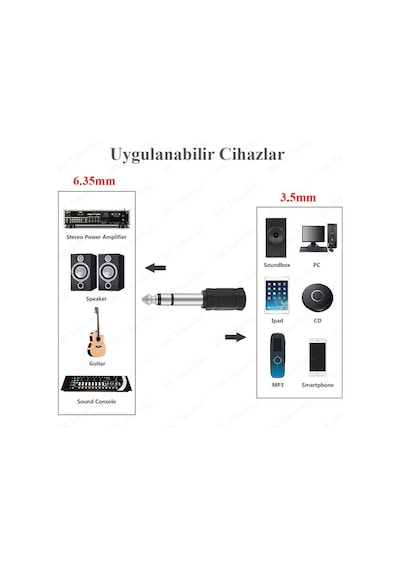 6.35mm Erkek - 3.5mm Dişi Stereo Kulaklık Ses Adaptörü Çevirici