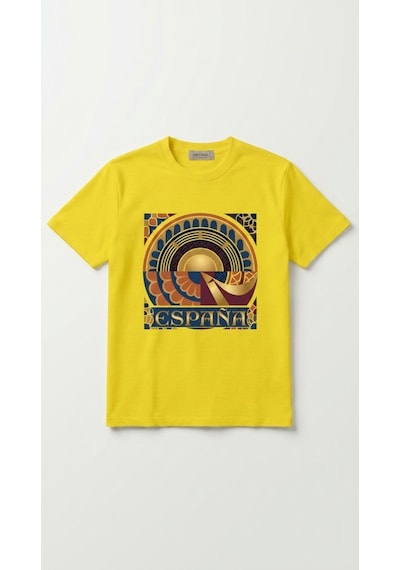 Hoxie Unisex Basic İspanya Dijital Baskılı Tişört Sari