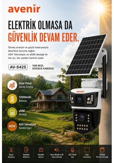 Av-s425 4g Solar Güvenlik Kamerası Elektrik Olmasa Da Güvenlik Devam Eder