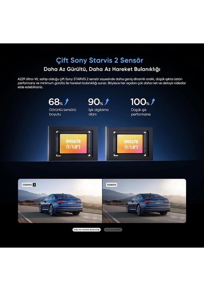 Tr A229 Ultra-w 2 Kameralı Ön Ve Arka Dış Su Geçirmez 4k+4k Sony Starvis 2 Sensörlü Dual Hdr Wi-fi 6 Gps'li Araç