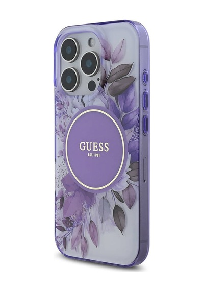 Apple iPhone 16 Pro Uyumlu Kılıf Guess Lisanslı Magsafe Şarj Özellikli Flower Tonal Circle Mor