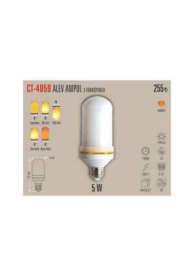 Ct-4059 5w Alev Led Ampül Amber 5 Adet