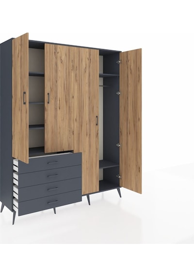 Hyperion Gardrop 6 Raflı 4 Çekmeceli Tek Askılı 176x44x221 Antrasit-çam/antrasit Çam/antrasit Hyperion Gardrop 6 Raflı 4 Çekmeceli Tek Askılı 176x44x221 Antrasit-çam/antrasit Çam/antrasit