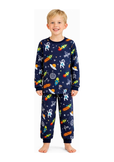 Mini Stella Kids Astronot Desenli Erkek Çocuk Pijama Takımı Lacivert