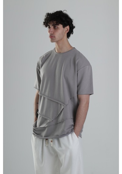 Cocopelli Gri Halat Detaylı Tasarım T-shirt Coc2117 Gri