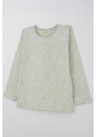 Breeze Kız Çocuk Pijama Takımı Çiçek Desenli 9-12 Yaş, Su Yeşili