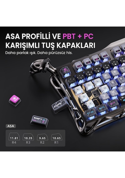 Gravastar K1 Pro Mekanik Gaming Klavye, X Kablosuz Optik Mouse Ve Mousepad Oyuncu Seti, Cyberpunk Optik