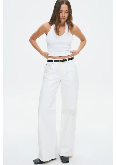 Seeh Beyaz Basic Wide Leg Kadın Jean Sh273