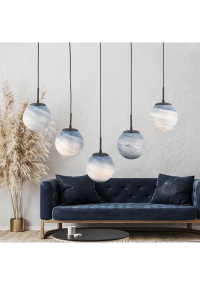 Efser 5li Sıralı Avize Modern Oturma Odası Salon Sarkıt Avize Siyah