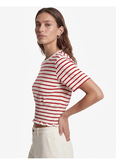 Koton Koton X Sibil Çetinkaya - Slim Fit Gipeli Bisiklet Yaka Kısa Kollu Çizgili Denizci Tişörtü Kırmızı Çizgili 6sak50034uk