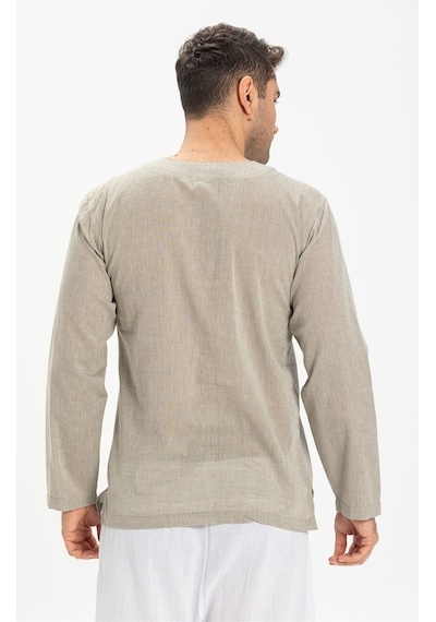 Uzun Kol Şile Bezi Bisiklet Yaka Erkek Tshirt Taş 3031