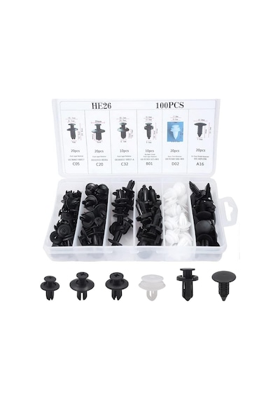 Oto Fastener Klips Seti 100 Adet 6 Boyut Tampon Kapı Döşeme Pervaz Tutucu Plastik Klips Çeşitle Standart