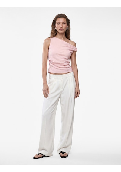 Koton Keten Görünümlü Slim Fit Kolsuz Asimetrik Kesim Kayık Yaka Bluz Pembe 6sak30086pw Gül