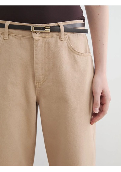 Lc Waikiki Bej Beli Kemerli Wideleg Kadın Jean Pantolon