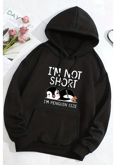 Uyguntarz I'm Not Short Baskılı Unisex Oversize Sweatshirt siyah