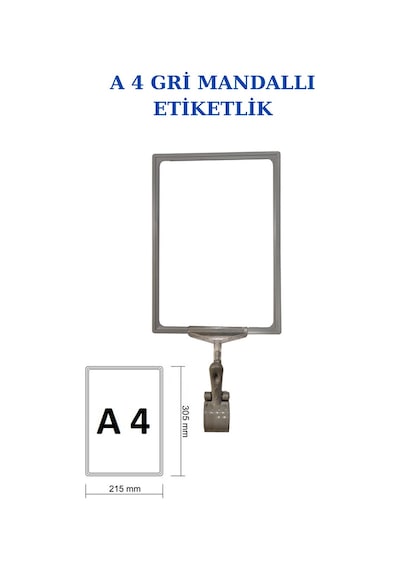 5 Adet Gri A5 Mandallı Raf Sepet Etiketi Çerçeveli Etiketlik Gri