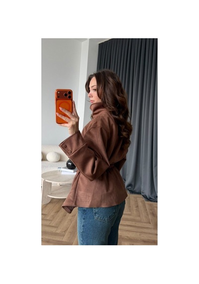 Blanco Kadın İthal Yumuşak Dokulu Zr Model Dik Yakalı Kuşaklı Süet Ceket Taba Taba