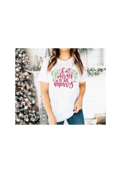 Butik İstanbul Yılbaşı Noel Baskılı Kısa Kollu Oversize Bisiklet Yaka T-shirt - Beyaz