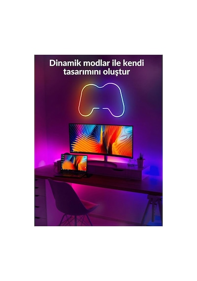 5mt Şerit Neon Led Animasyonlu Kumandalı Ve Telefon Kontrollü Sese Ve Müziğe Duyarlı Magic Led Argb Çok Renkli