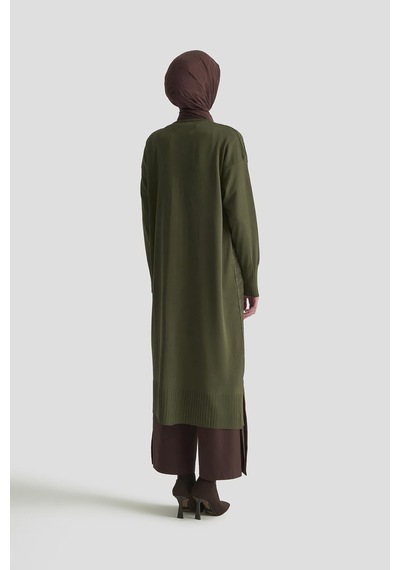 Armine Trend Kazayağı Desenli Düğmeli Triko Hırka Haki 25ytd4119
