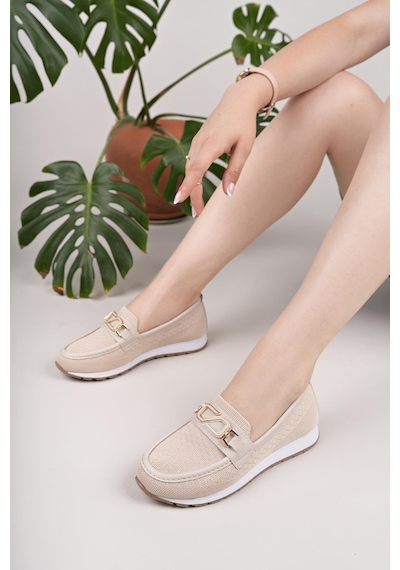 Nesilshoes Nesil Shoes Wiss 0272 Bej Triko Örgü Kadın Ayakkabı