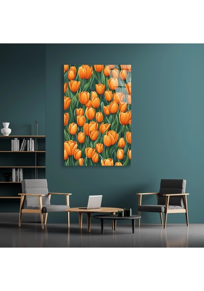 Turuncu Laleler - Cam Tablo - Deg1466 70 X 110 Cm