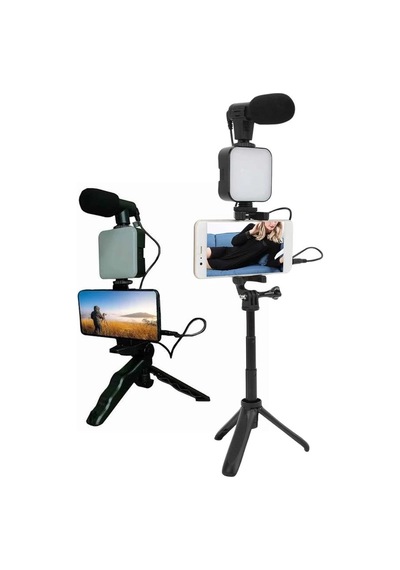 Mey İthalat Telefon Tutucu Led Işıklı Kumandalı Mikrofon Telefon Vlog Video Kayıt