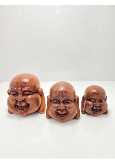 Ahşap Gülen Buda Kafası Biblo 12 Cm