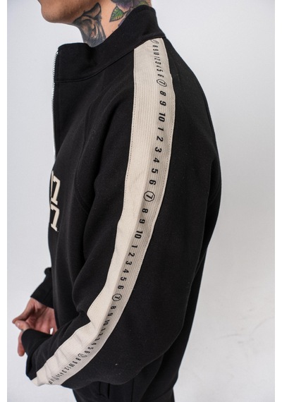 Respire Erkek 7 Şerit Detaylı Dik Yaka Doubleface Zip Oversize Sweatshirt Siyah