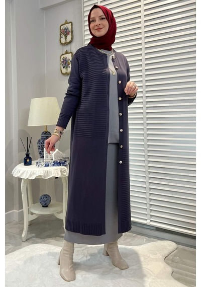 Rabia Şamlı Manolya Antrasit Triko Hırka Normal