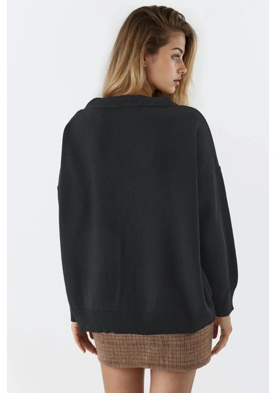 Hiccup My Fashıon Oversize V Yaka Düğmeli Triko Hırka Siyah