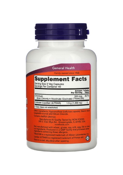Now Chitosan Plus Chromium, 500 Mg, 120 Veg Capsules. Usa Men...