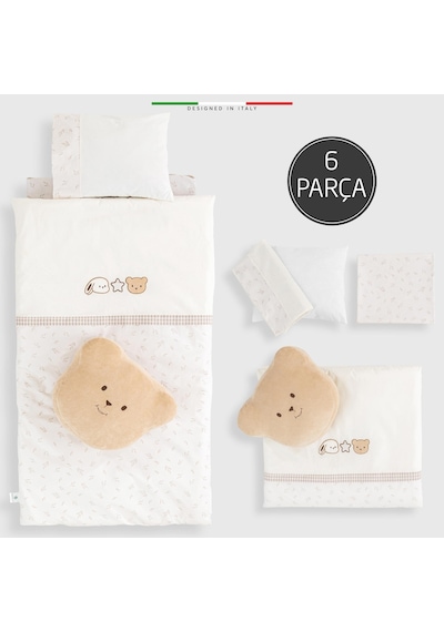 Elelelife Baby Bear 6 Parça Oyun Parkı Park Yatak Bebek Uyku Seti Bej