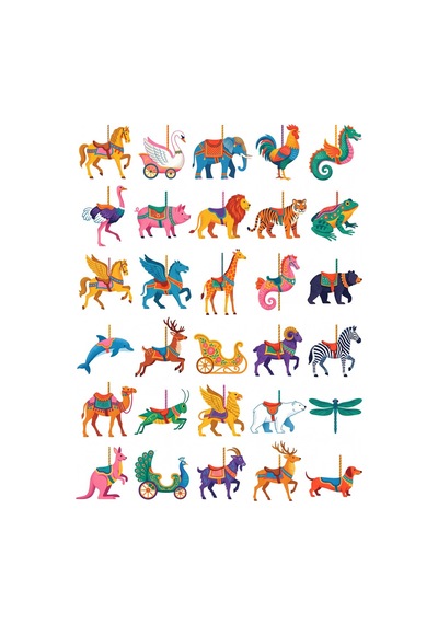 30 Adet Retro Panayır Atlıkarınca Sticker Seti - Laptop Defter Matara Çok Renkli