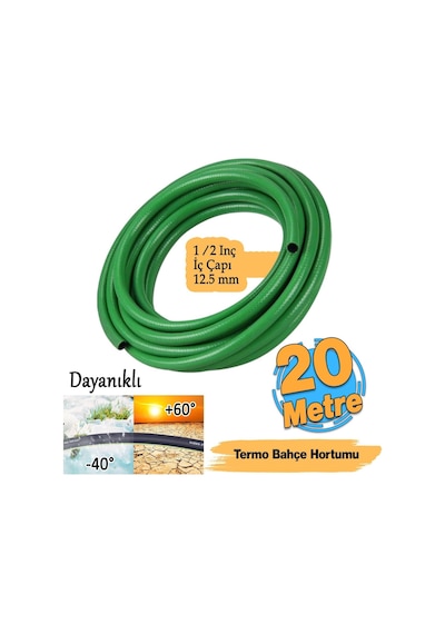 Ayrex 20 Metre Termo Bahçe Hortumu Dayanıklı 3 Katlı Sağlam Çeşme Su Sulama Yıkama Hortum 12.5 Mm 1/2"