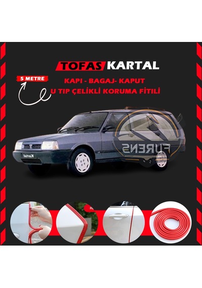 Tofaş Uyumlu Kartal Oto Araç Kapı Koruma Fitili 5metre Parlak Kırmızı Renk