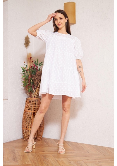 Darlin Moda Beyaz Balon Kollu Mini Elbise Dm1024 Beyaz