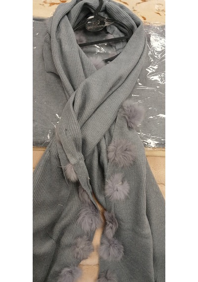 Angora Ponponlu Şal 60x180 - Gri Gri