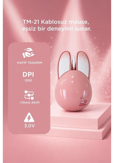 Tavşan Kulaklık Sessiz Mouse 1200 Dpı Tm21 Günlük Kullanım Bilgisayar Faresi Taşınabilir Fare Diğer