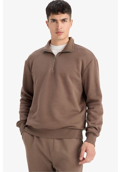 Defacto Regular Fit Dik Yaka Yarım Fermuarlı İçi Yumuşak Tüylü Basic Düz Sweatshirt X7405az25aukh154 Haki