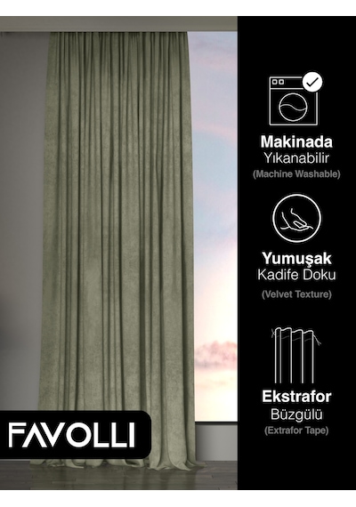 Kadife Dokulu Ada Çayı Ada Fon Perde Ekstrafor Büzgülü Dream Series Ada Çayı