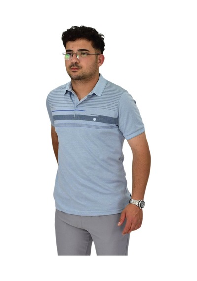 Erkek Polo Yaka Pano Çizgili Tişört T273 Bgl-st04592 Mavi