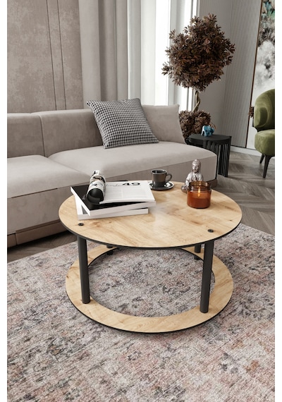 Hole Masivo Orta Sehpa R:70 Cm Yuvarlak Safir Meşe Meşe